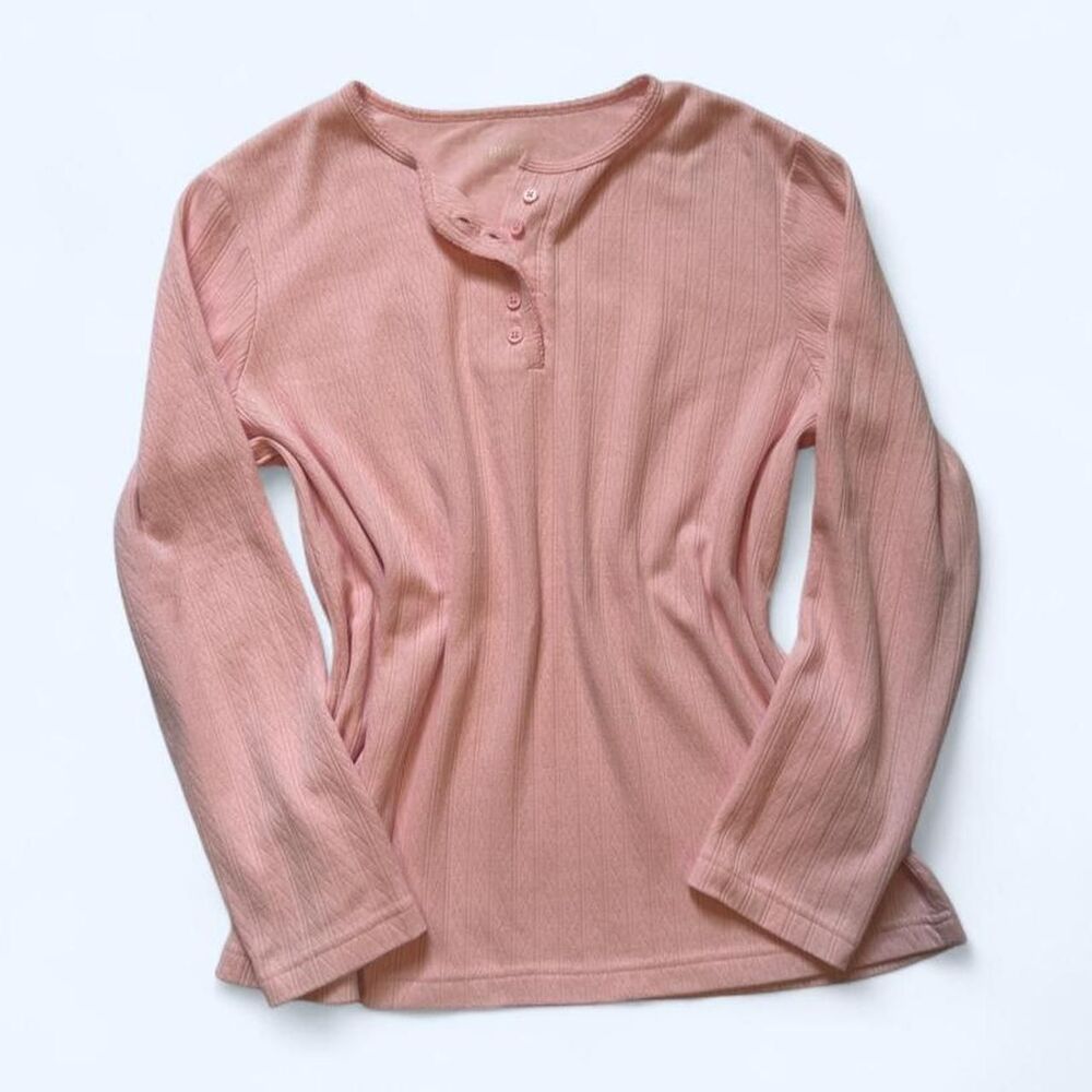 Blair Women's Pink Pointelle Long Sleeve Henley Shirt